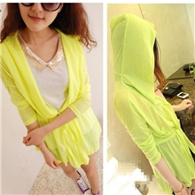 春夏爆款韩版时尚百搭糖果色带帽长款海滩防晒衣外套空调衫批发