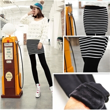 秋冬韩国打底裤韩流黑白条纹包臀假二件裙裤半身短裙女装批发