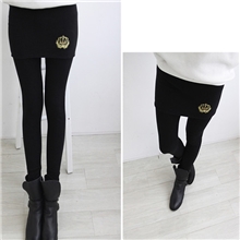 【珞轩】冬季保暖裤刺绣皇冠不倒绒假两件裙裤打底裤批发