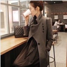 2013新款女装秋冬装立领韩版中长款呢子修身毛呢外套大衣女批发