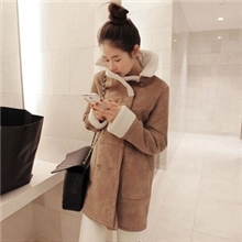 2013冬装新款韩版女装中长款加厚长袖棉衣鹿皮绒长袖翻领外套女