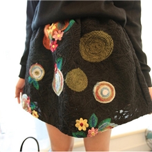 代发秋冬民族风圆圈花朵手摇刺绣彩色毛呢短裙半身裙蓬蓬裙女装
