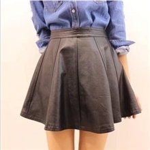 秋冬新款韩国仿真皮水洗皮高腰蓬蓬半身裙拼接包臀皮裙短裙批发