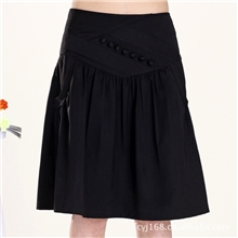 2013秋冬新款女装休闲棉裙百褶裙A字裙大摆中裙子黑色大码半身