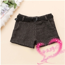 韩版2013秋装新款女装带腰带时尚百搭口袋毛呢格子短裤时尚靴裤