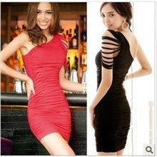 欧美性感夜店装斜肩紧身礼服裙连衣裙
