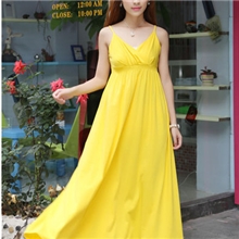 夏季新款波西米亚长裙V领海边度假沙滩大码吊带连衣裙N323206