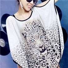 爆款！欧美风性感露肩蝙蝠型豹头T恤355#