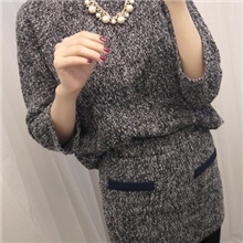 韩国韩版复古OL淑女粗花呢宽松卫衣+短裙套装1988#