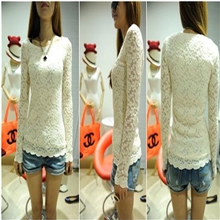 新款韩版花边蕾丝上衣打底衫女长袖修身气质款蕾丝衫6011