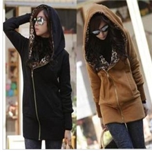 厂家直销2013新款豹纹帽外套休闲连帽开衫中长款开春必备卫衣