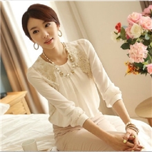 2013夏装宽松雪纺衫上衣韩版大码蕾丝高端长袖雪纺衫女