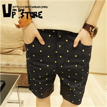 批发夏季男装les帅t林弯弯日系黑底小波点工装裤休闲短裤男中裤