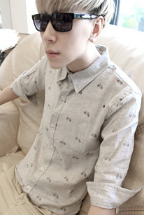 批发男装衬衫2013男士林弯弯亚麻刺绣自行车韩版七分袖衬衫男衬衣