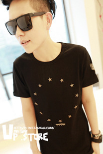2012新款皇甫les林弯弯小星星韩版短袖男个性男装