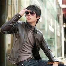 批发供应男式韩版高质量皮衣经典修身短款皮夹克皮衣1302-W02