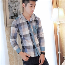 免费代发货2013秋装新款男士格子衬衫休闲韩版连帽长袖衬衣修身