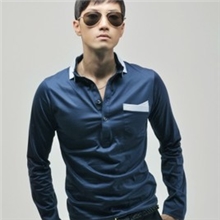 男装2013新款韩版男装修身丝光棉免烫撞色圆领男士长袖T恤代销