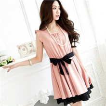 2013新品夏装新款女装荷叶袖层次绑带连衣裙9198#