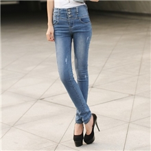 2013新款女装排扣显瘦提臀高腰牛仔裤铅笔裤小脚韩版女装6930