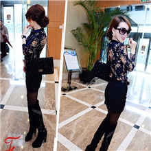 2013新品冬款蓝色印花蕾丝打底高领长袖加厚白搭女士内衣A11P45