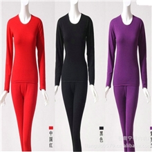 厂家批发温州竹炭加绒女式保暖内衣纯色百搭圆领2052