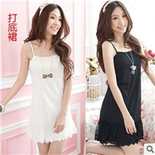 韩版女装中长款蕾丝网纱衬裙/背心细肩打底裙/棉吊带裙连衣裙