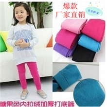 秋冬款儿童内拉绒打底裤糖果色拉毛加厚连裤袜保暖九分打底裤子