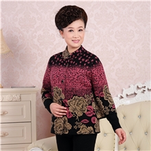 厂家直销名旺双鹿中老年女士羊毛衫批发开衫妈妈装印花针织外套