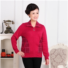 名旺双鹿中老年女士羊毛衫翻领外套开衫大码中老年羊毛衫批发