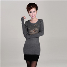 厂家直销女式韩版修身针织衫圆领钉珠女士打底衫长袖羊毛衫