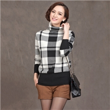 秋冬韩版毛针织衫女装套头高领格子长袖毛衣打底衫弹力