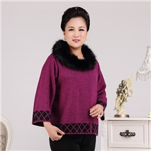 2013秋冬新款中老年女装加厚妈妈装开衫毛衣兔毛领羊绒衫外套