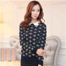 2013冬韩版新款衬衣娃娃领全身小皇冠图案小点毛衣针织打底衫