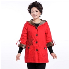 中年全棉春秋外套女妈妈装春装中老年女装时尚连帽风衣