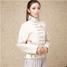 素衣绣2013女装民族风唐装中式盘扣亚麻清新手绘荷花短外套上衣