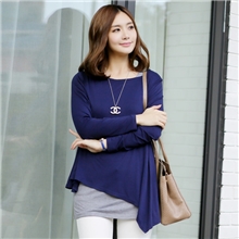 欧美时尚真两件套四季适宜宽松版撞色长袖针织衫打底衫上衣9359