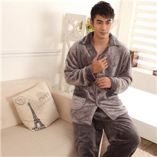 批发男士睡衣秋冬男士加厚法兰绒睡衣套装休闲长袖长裤家居服