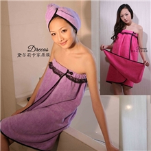 黛尔莉卡原创女士蕾丝高级超细纤维毛巾抹胸浴裙浴帽套装RA1007