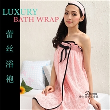 女士高级蕾丝公主纯棉抹胸蝴蝶结浴裙/浴袍/纯棉睡裙/美容院浴衣
