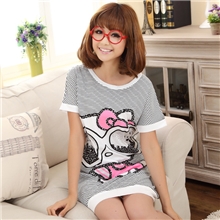 普宁厂家批发夏季可爱卡通条纹针织纯棉女式睡衣裙家居服#Z1001