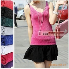 精品针织打底吊带女背心银丝双V领小吊带修身打底衫1012#