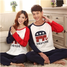 睡衣批发卡通大象男女蓝红针织棉长袖情侣睡衣家居服一件代发Z155