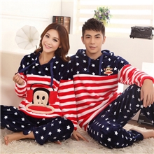 睡衣批发冬季新款情侣卡通猴子长袖套装法兰绒家居服一件代发F019
