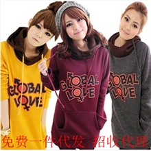 降秋冬新款韩版孕妇装女连帽外套字母宽松加厚加绒加大码孕妇卫衣