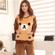 批发法兰绒睡衣秋冬季女士长袖套装加厚可爱甜美珊瑚绒保暖家居服