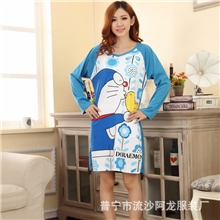 批发秋季女生长袖日韩卡通可爱哆啦A梦睡裙家居服休闲时尚睡裙