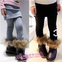 卡哇伊B秋冬款女童打底裤双C纯色加绒假两件裙裤童装批发