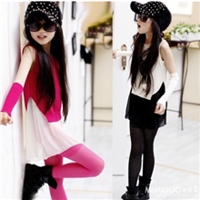 【小蛮果果】新款中大童连衣裙女大童春装拼雪纺针织背心裙连衣裙