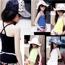 米米果韩/风尚童装中大女童定制韩版糖果色百搭超弹力吊带衫/特